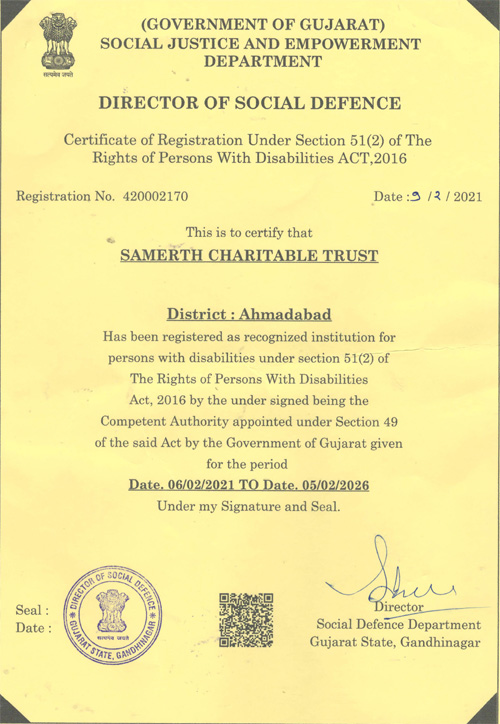 Samerth Charitable trust PWD Certificate